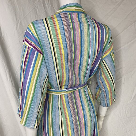 Triacetate Nylon Terry fuzzy textured short Robe striped Cover Up Womens Small - Picture 12 of 16